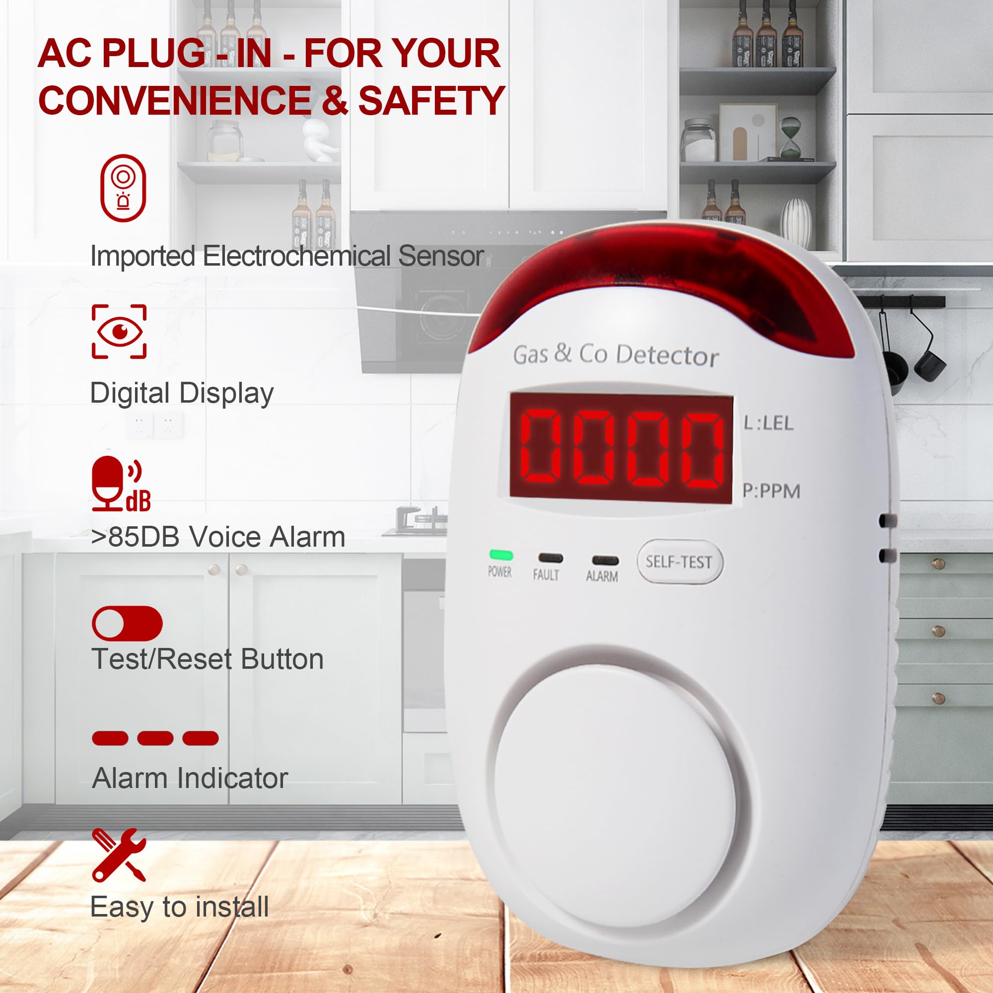 Co Detector Plug - Kombinowany detektor gazu i tlenku węgla,